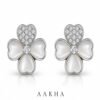AARHA Golden Pearl & Floral Stud Earrings with Sparkling Stone Work set of 3 pairs