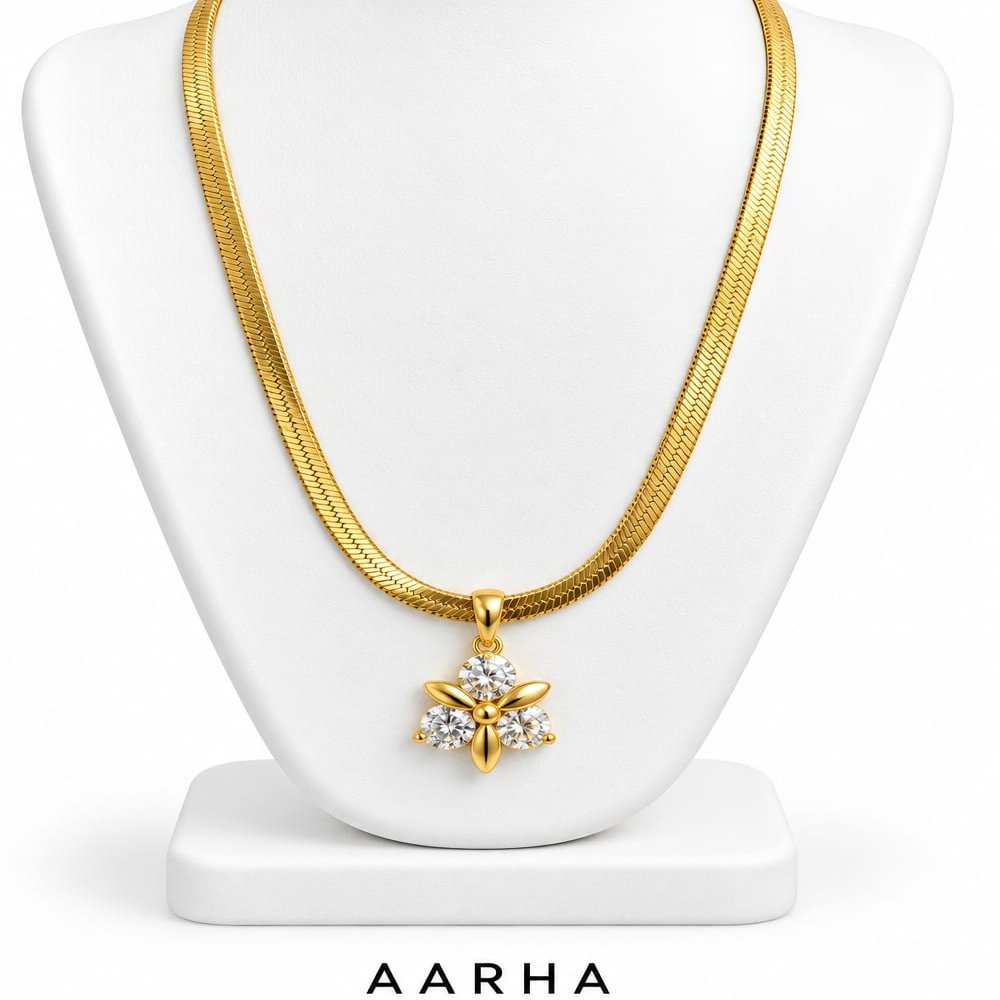 AARHA Premium Gold Tone Combo Pendant Necklace Set with Green Pearl Clover and Floral Stone Pendant Designs - Image 2