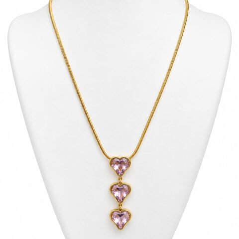 AARHA Pink Heart and Floral Pendant Necklace Combo Set of 2 for Women
