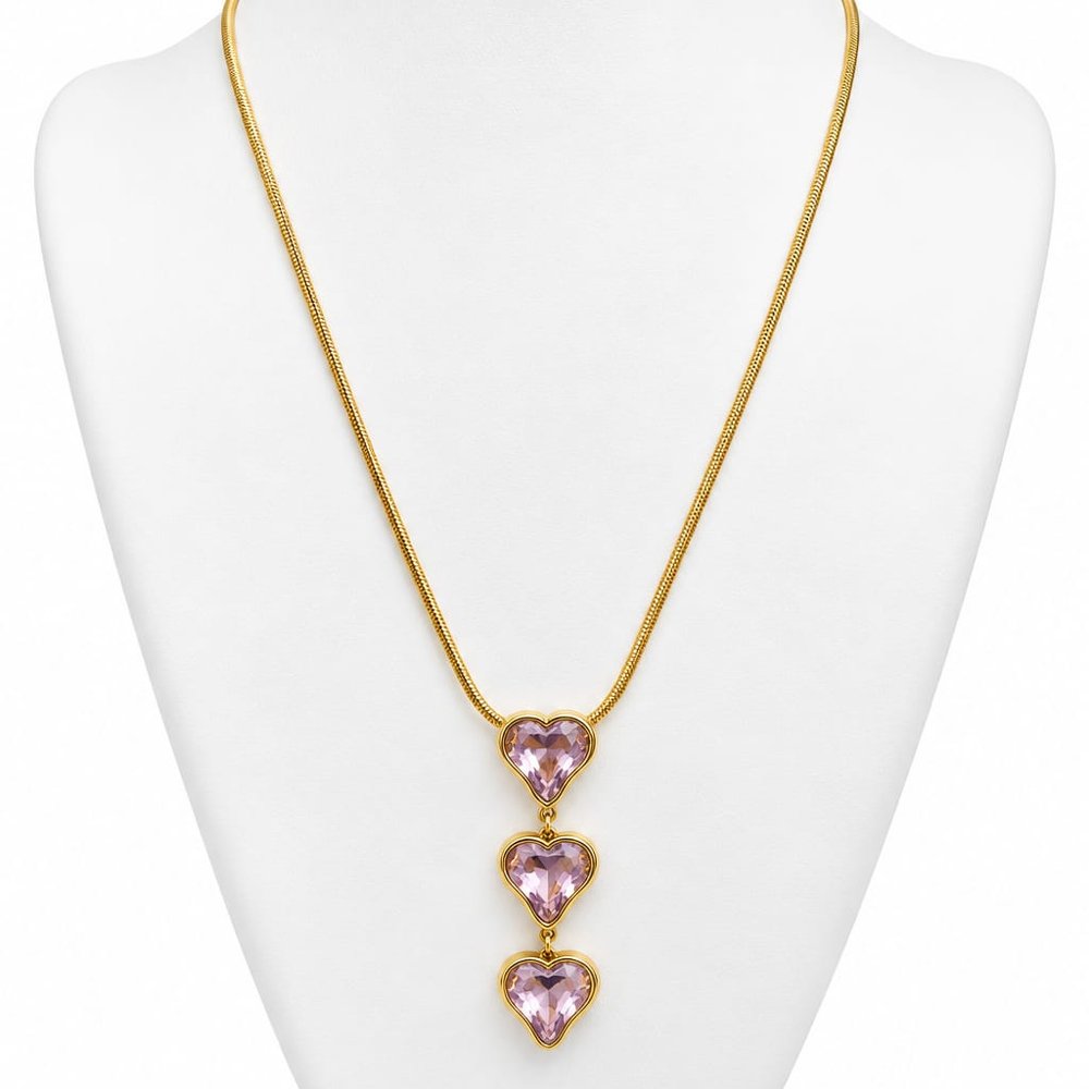 AARHA Pink Heart and Floral Pendant Necklace Combo Set of 2 for Women