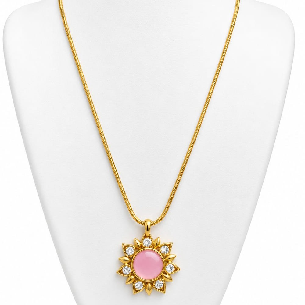 AARHA Pink Heart and Floral Pendant Necklace Combo Set of 2 for Women - Image 2